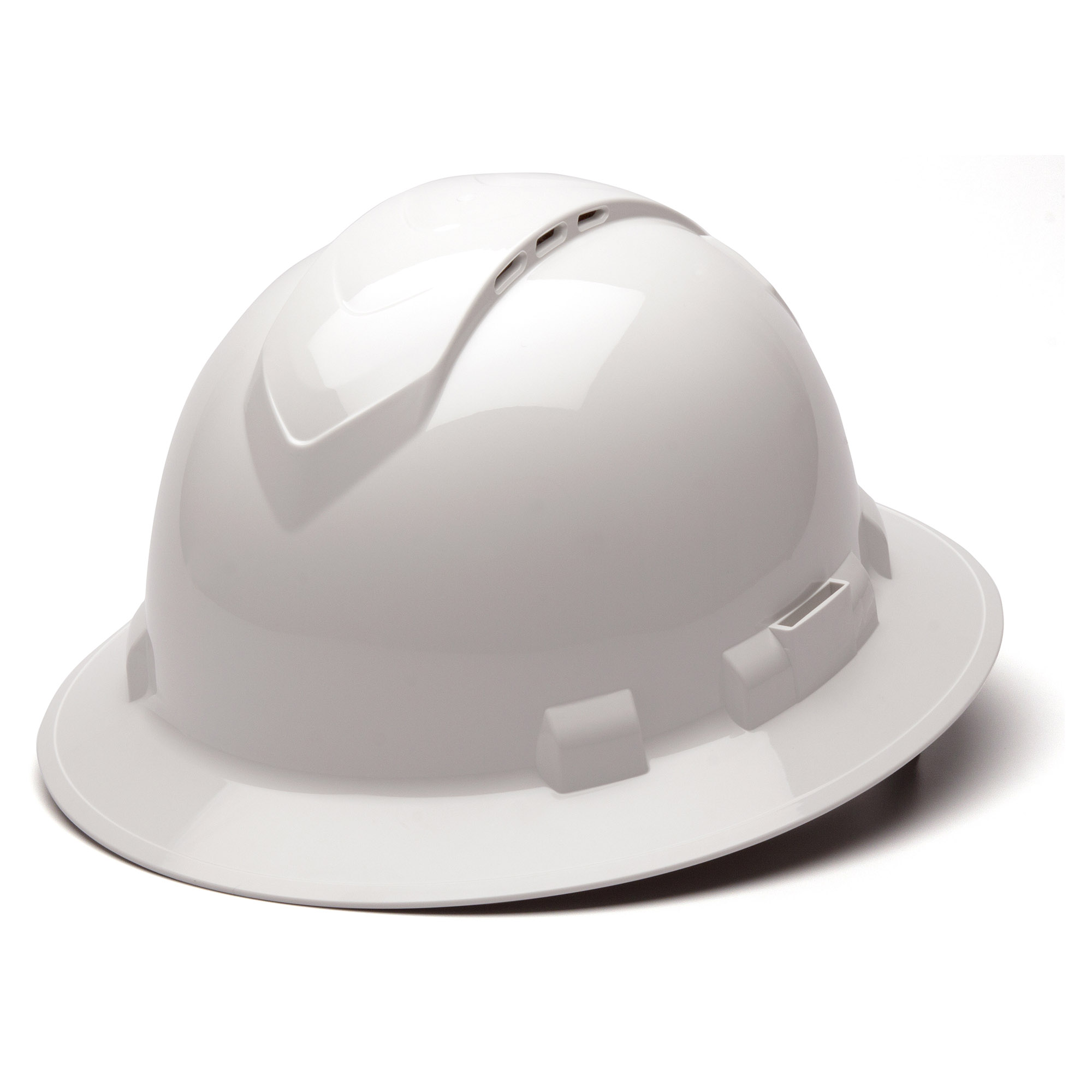 Pyramex Ridgeline Vented Full Brim Hard Hat with 4 Point Ratchet Suspension from Columbia Safety